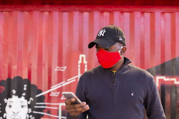 Black man wearing mask in Soweto