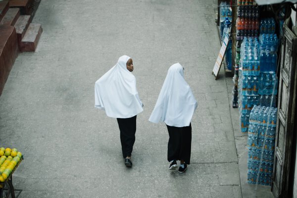 school friends in the street alley