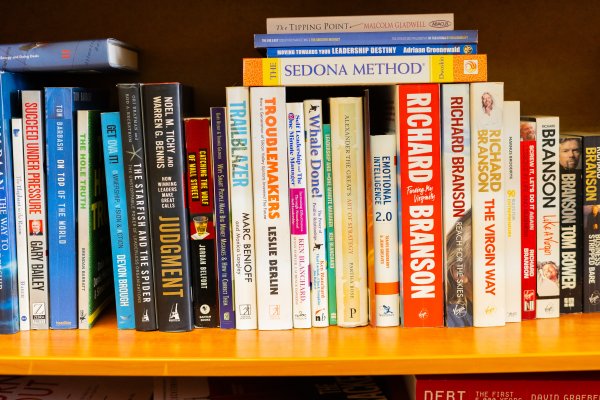 Entrepreneurship books in a shelve