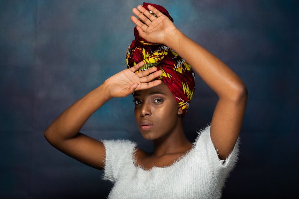 Model with African head wrap