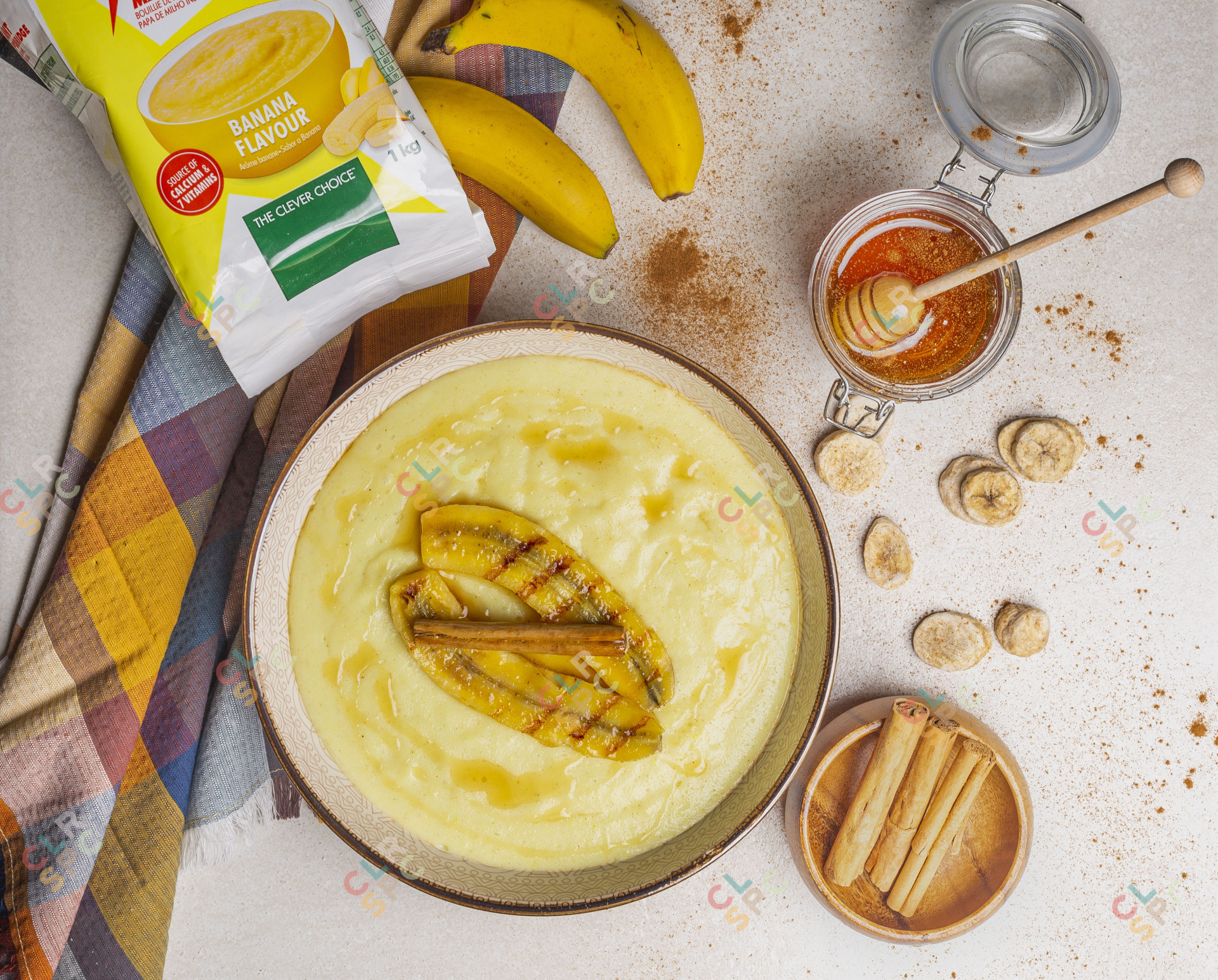 Flatlay of porridge made with white star