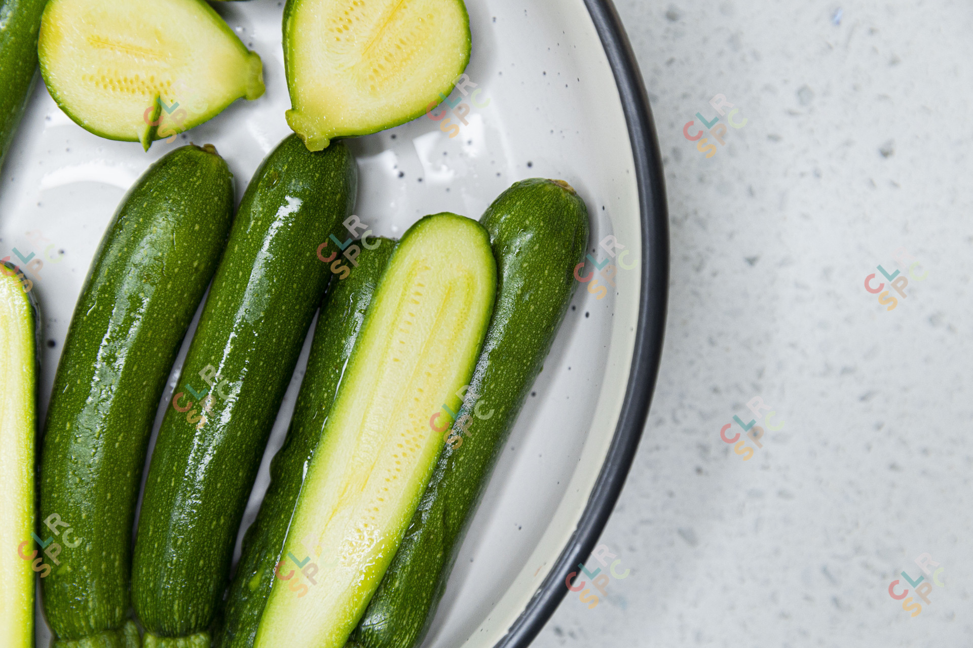 Close up plate of cucumbers