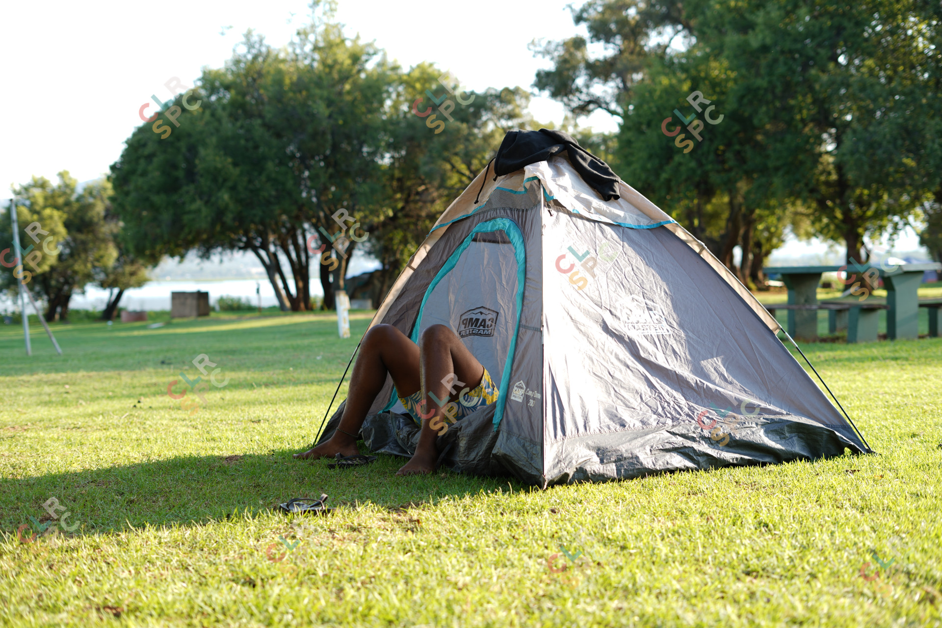 Camping in the summer near a dam