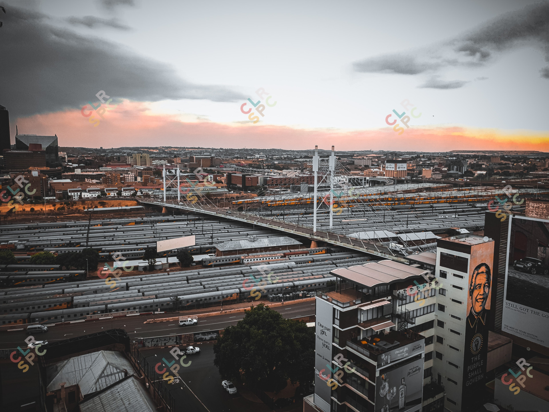 Mandela Bridge with trains underneath