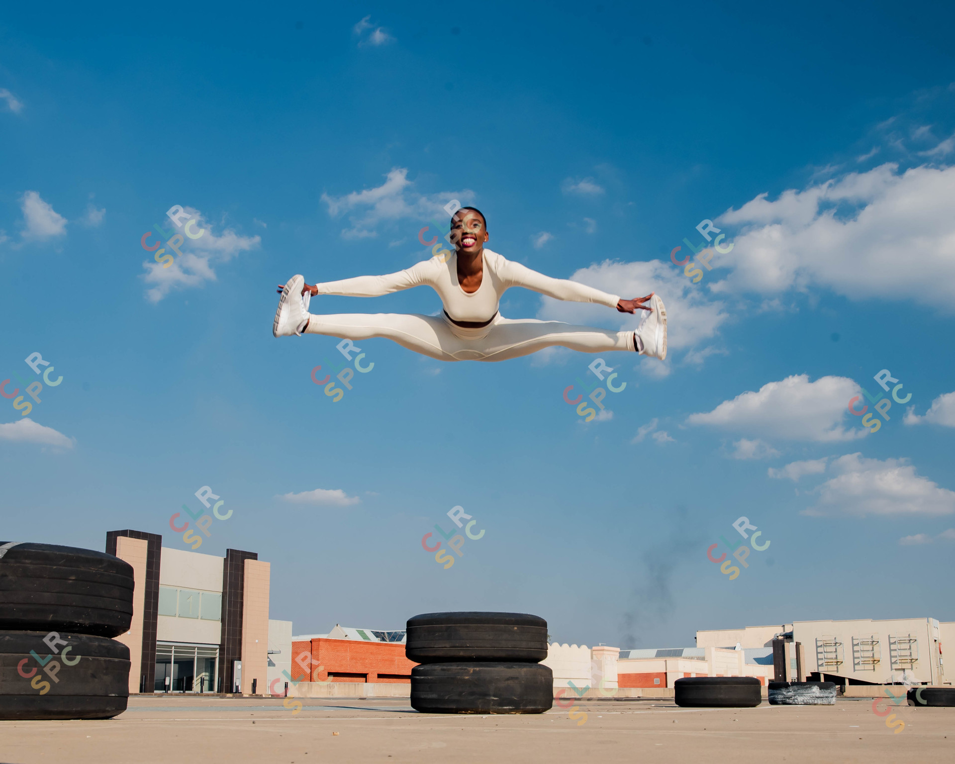 Black athlete jumping in the air