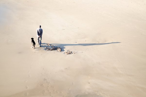 Man with dog walking