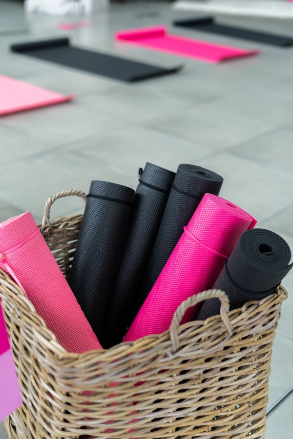 Yoga mats in basket